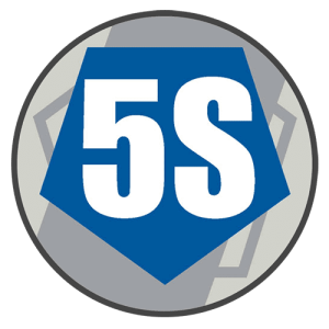 5S lean manufacturing methodology icon highlighting workplace organization and efficiency benefits.