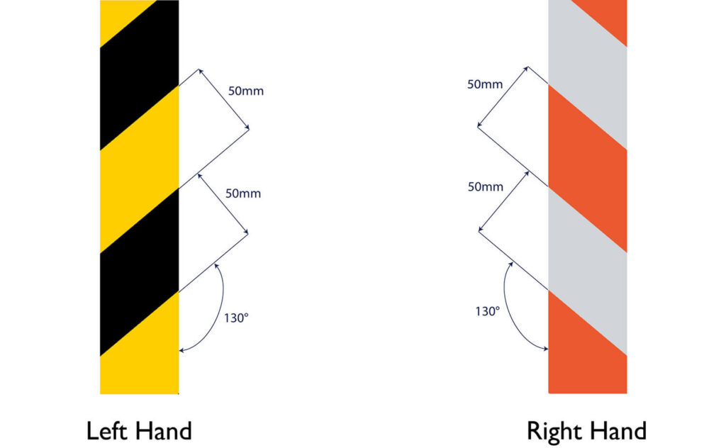H6601 Hazard Reflective Tape Left Hand + Right Hand Dimensions Heskins Ltd - Vertical
