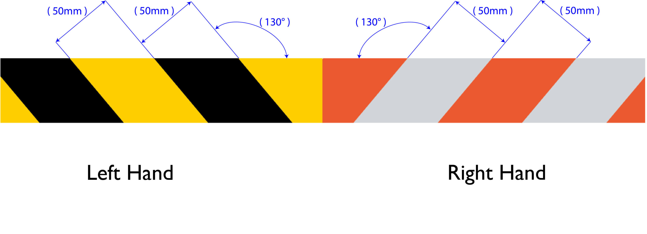 H6601 Hazard Reflective Tape Left Hand + Right Hand Dimensions Heskins Ltd